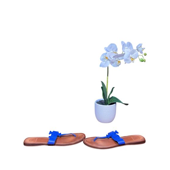 Tory Burch Moore Blue Leather Sandals Thongs Flats size 9 - Picture 2 of 6
